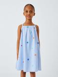 John Lewis Kids' Embroidered Stripe Swing Dress & Hair Scrunchie Set, Blue, White