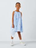 John Lewis Kids' Embroidered Stripe Swing Dress & Hair Scrunchie Set, Blue, White