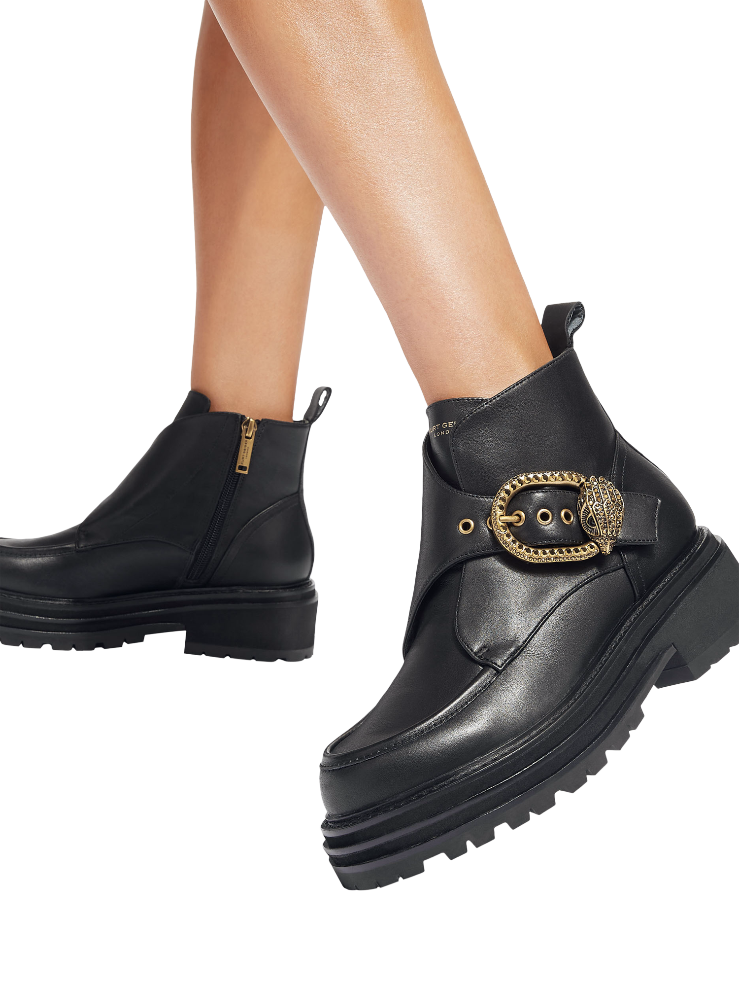 Product image 2 of 6, which shows Kurt Geiger London Mayfair Leather Chunky Ankle Boots, Black, 3