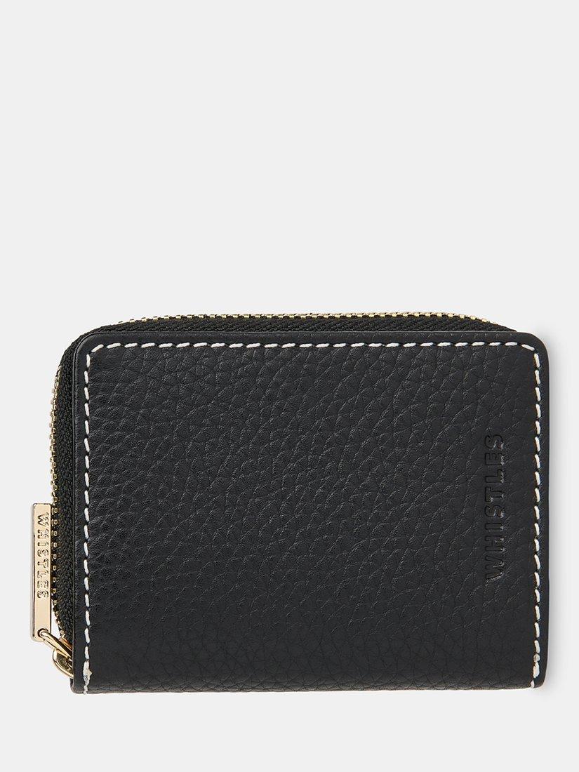 Product image 1 of 4, which shows Whistles Koa Contrast Stitch Leather Purse, Black