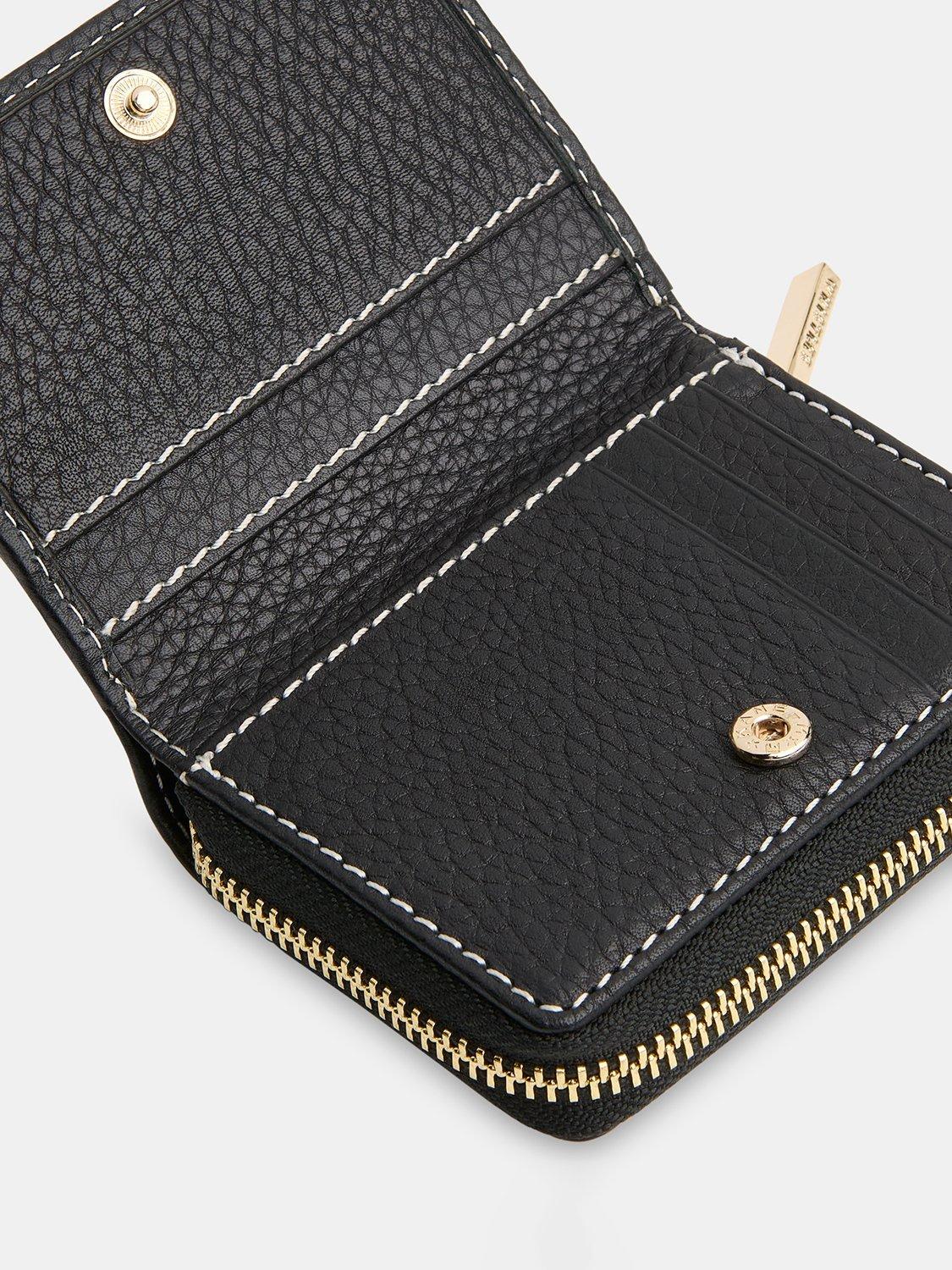 Product image 4 of 4, which shows Whistles Koa Contrast Stitch Leather Purse, Black