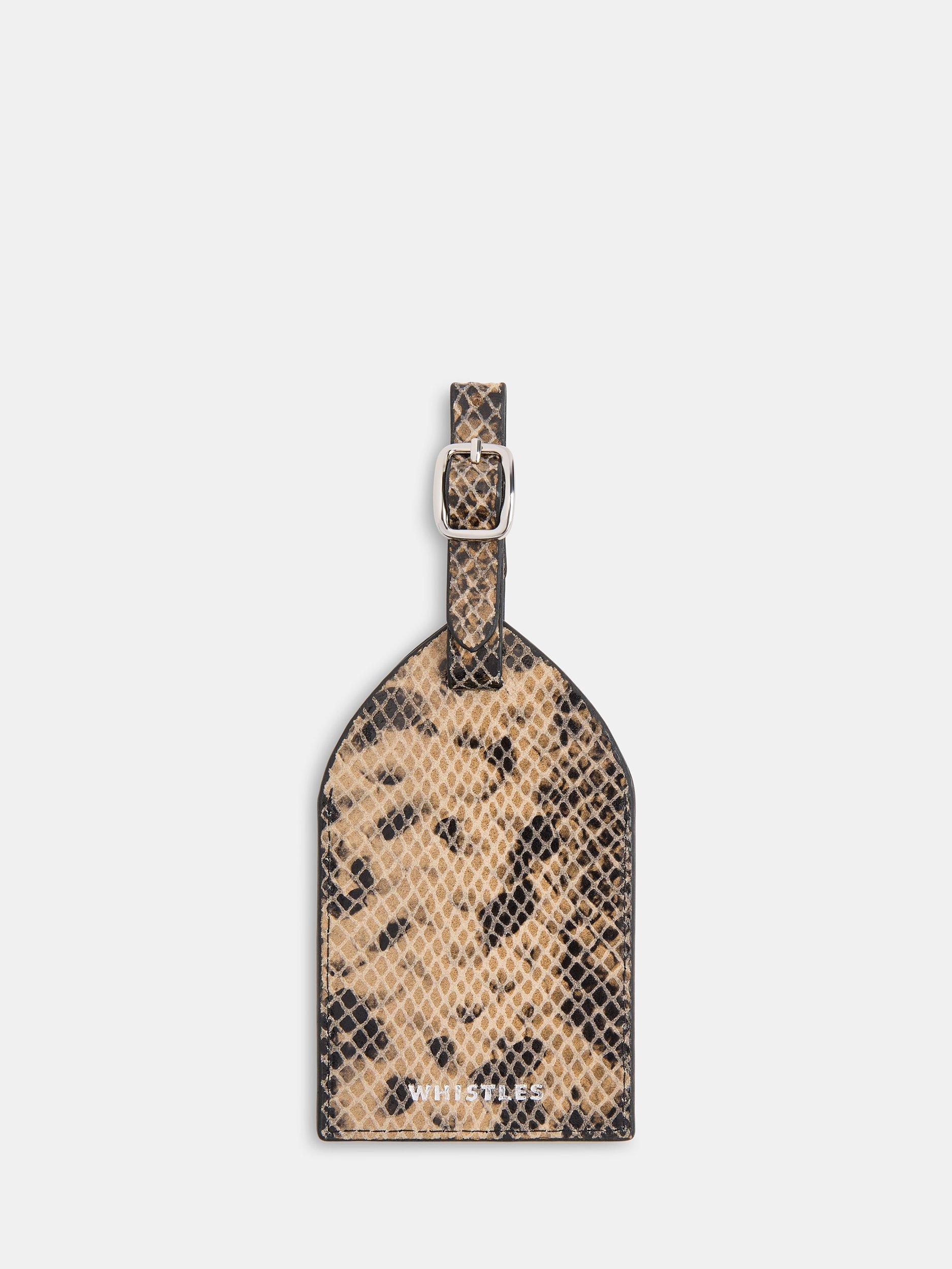 Whistles Snake Print Pure Leather Luggage Tag, Brown/Multi