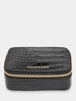 Whistles Lotta Leather Croc Texture Mini Jewellery Box, Black, Black