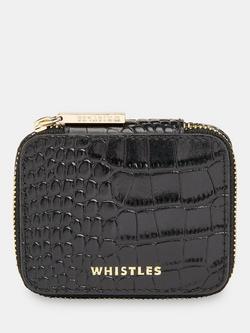 Whistles Lotta Leather Croc Texture Mini Jewellery Box, Black - view 2, Black