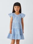 John Lewis Kids' Stripe Tiered Ruffle Dress, Blue, White