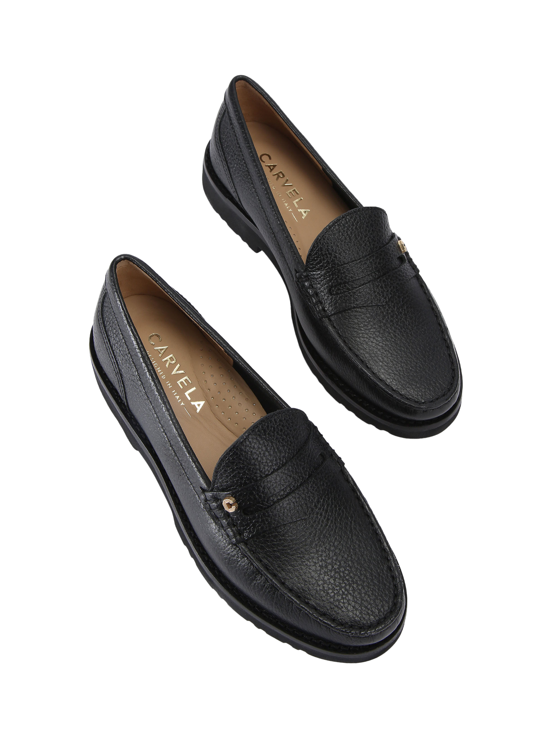 Product image 2 of 4, which shows Carvela Alba Leather Slip-On Loafers, Black, 3