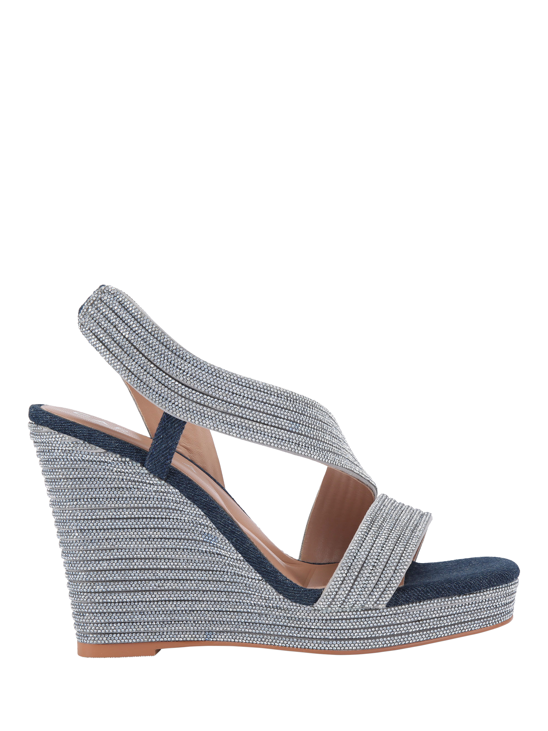 Product image 1 of 5, which shows Carvela Gala Jewel Embellished Wedge Heeled Sandals, Blue Denim, 3