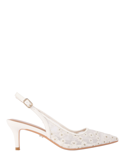 Carvela Positano Floral Mesh Pointed Slingback Courts, White/Multi, White/Multi