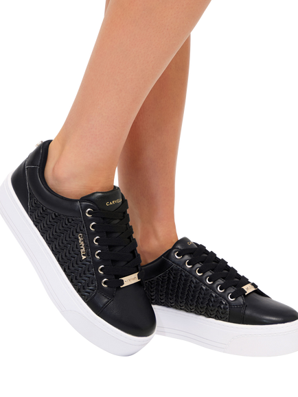 Carvela Sardinia Woven Panel Lace Up Trainers, Black - view 2, Black