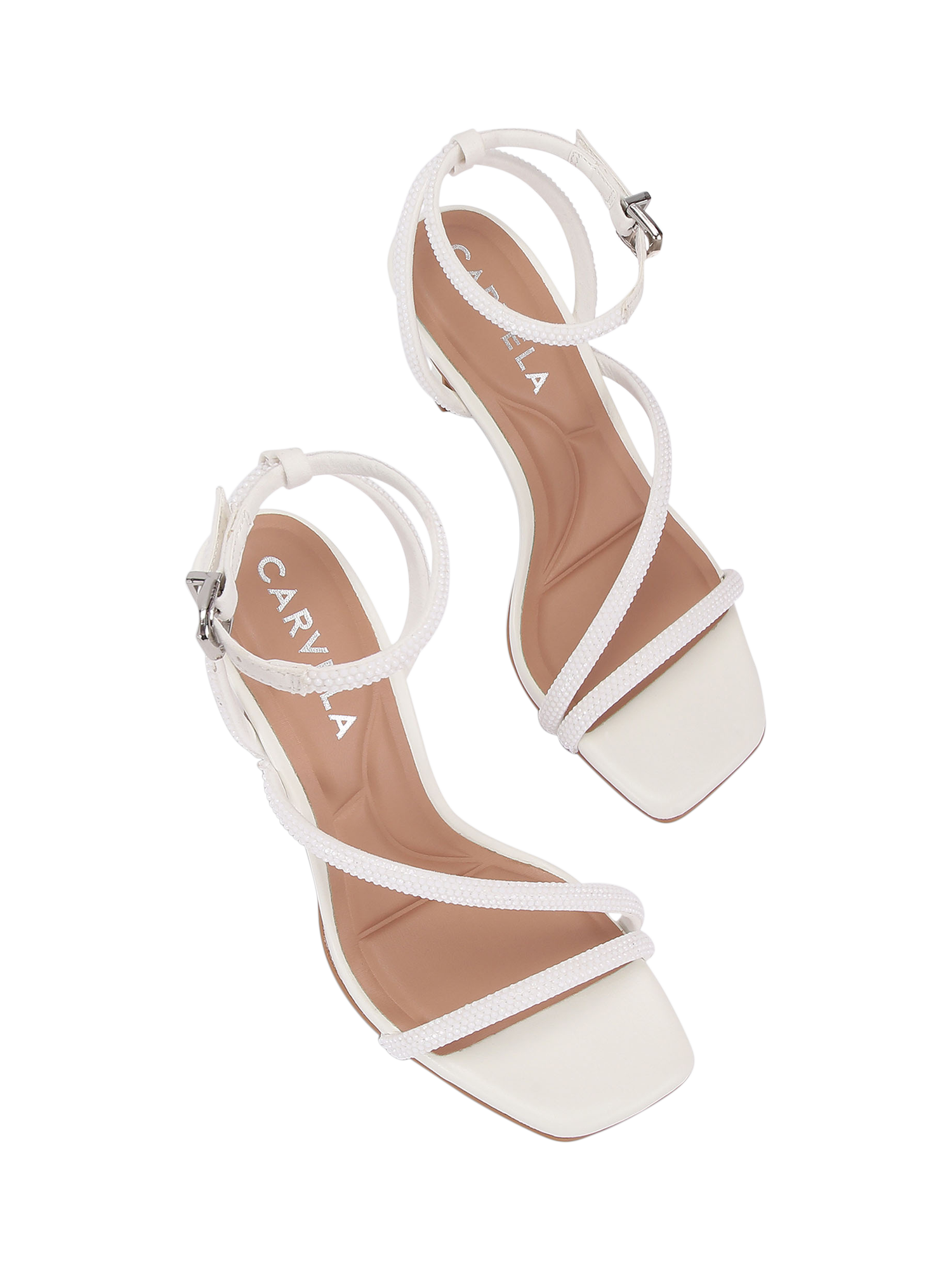 Product image 3 of 5, which shows Carvela Paparazzi Embellished Strappy High Heel Sandals, White, 3