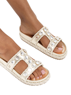 Carvela Sorella Jewel Embellished Metallic Flatform Sandals, Gold - view 2, Gold