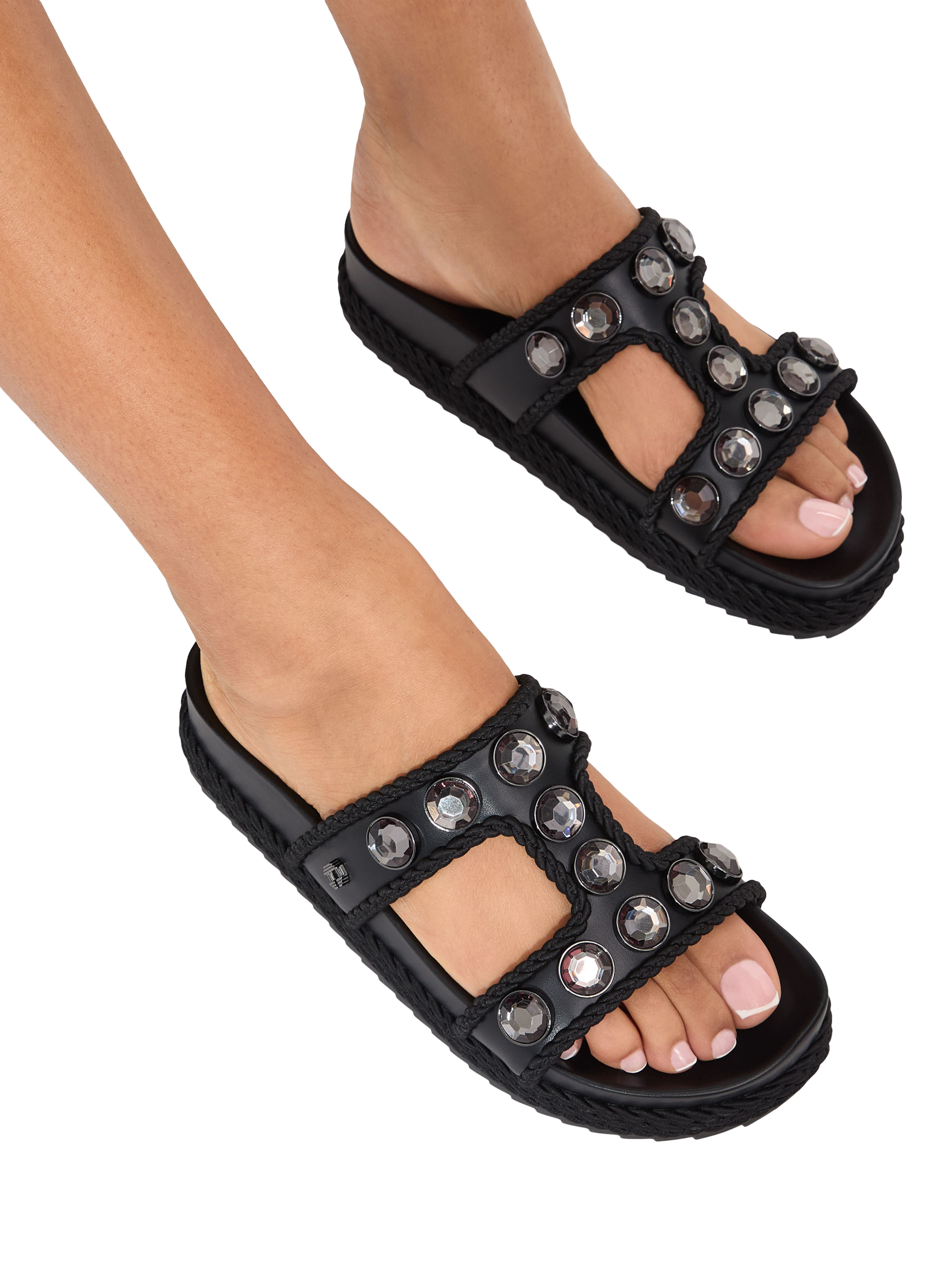 Product image 2 of 4, which shows Carvela Sorella Jewel Embellished Flatform Sandals, Black, 3