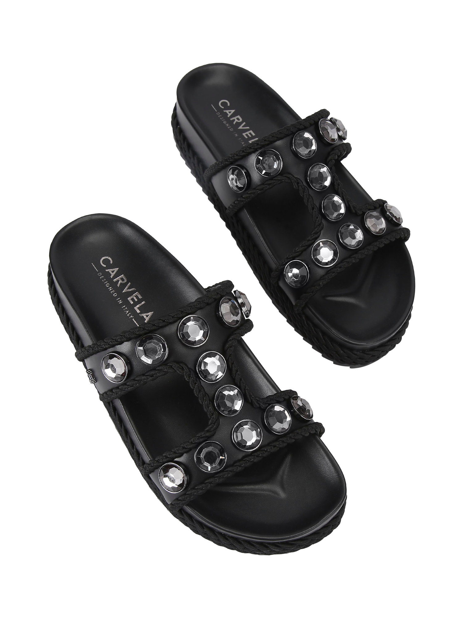 Product image 3 of 4, which shows Carvela Sorella Jewel Embellished Flatform Sandals, Black, 3