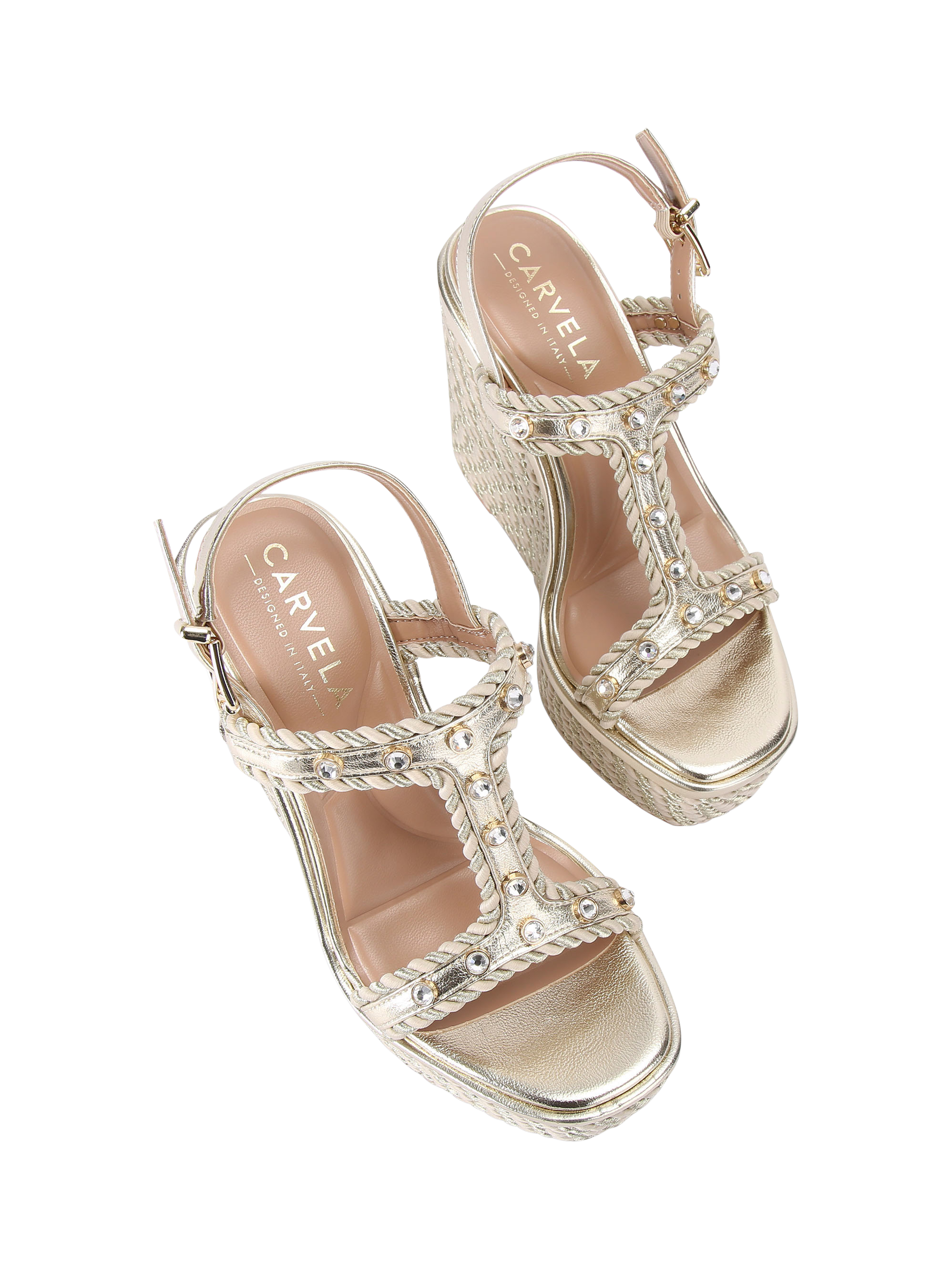 Product image 3 of 4, which shows Carvela Sorella Wedge Heel Sandals, Gold, 3