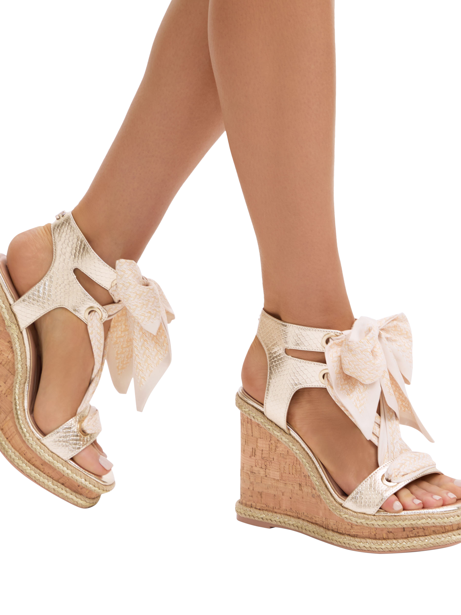 Product image 2 of 4, which shows Carvela Sorrento Scarf Wedge Sandals, Gold/Multi, 3