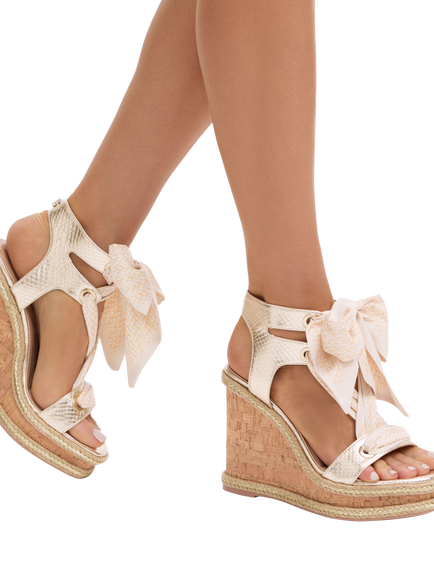 Carvela Sorrento Scarf Wedge Sandals, Gold/Multi - view 2, Gold/Multi