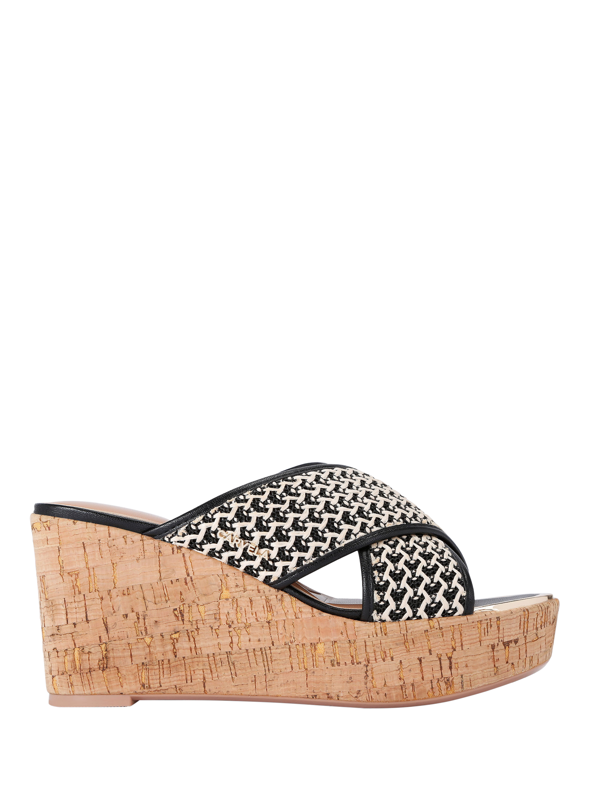 Carvela Sorrento Woven Crossover Wedge Heeled Sandals, Black/Multi