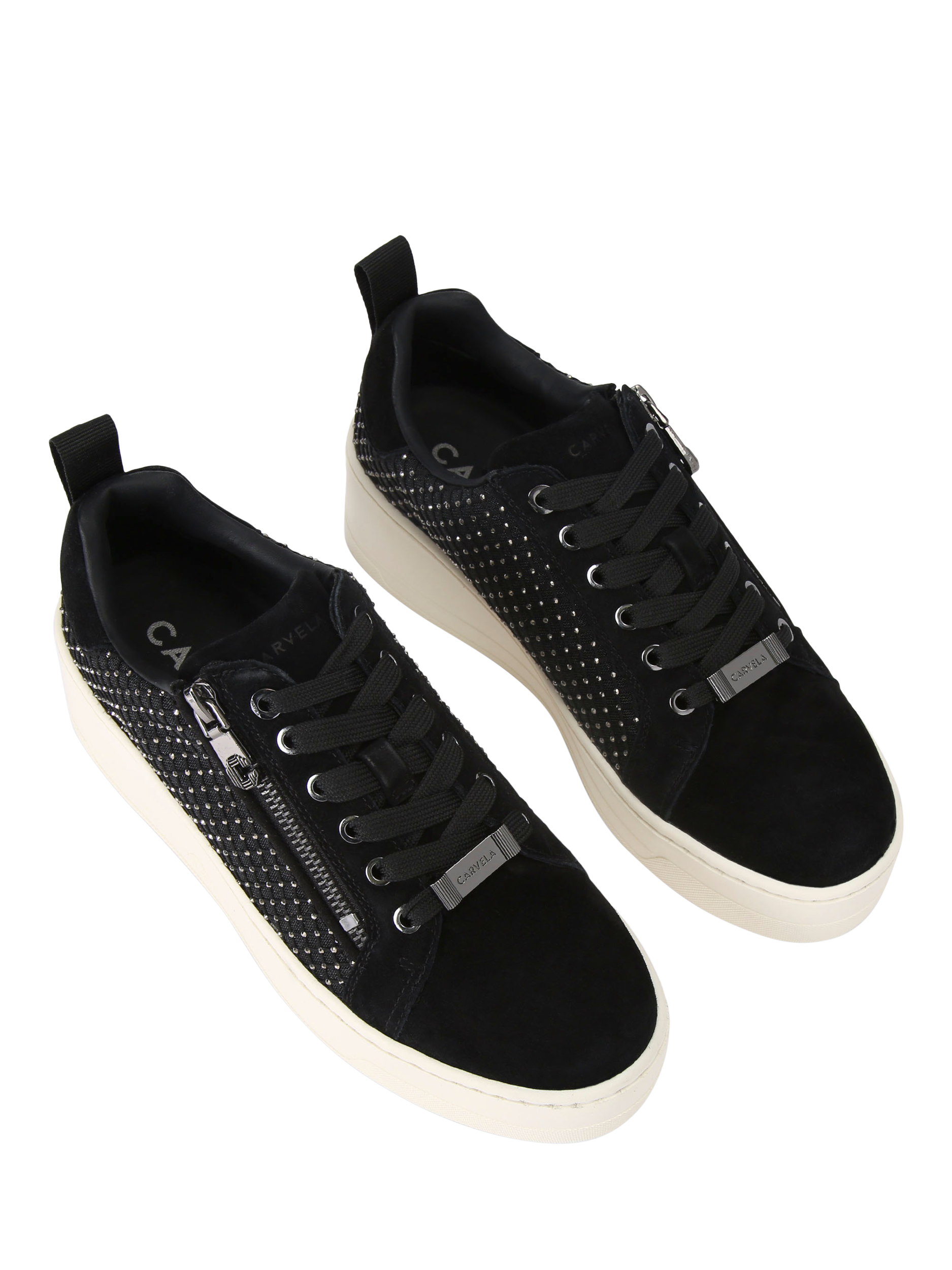 Product image 2 of 4, which shows Carvela Connected Zip Hotsox Suede Trainers, Black Black, 3