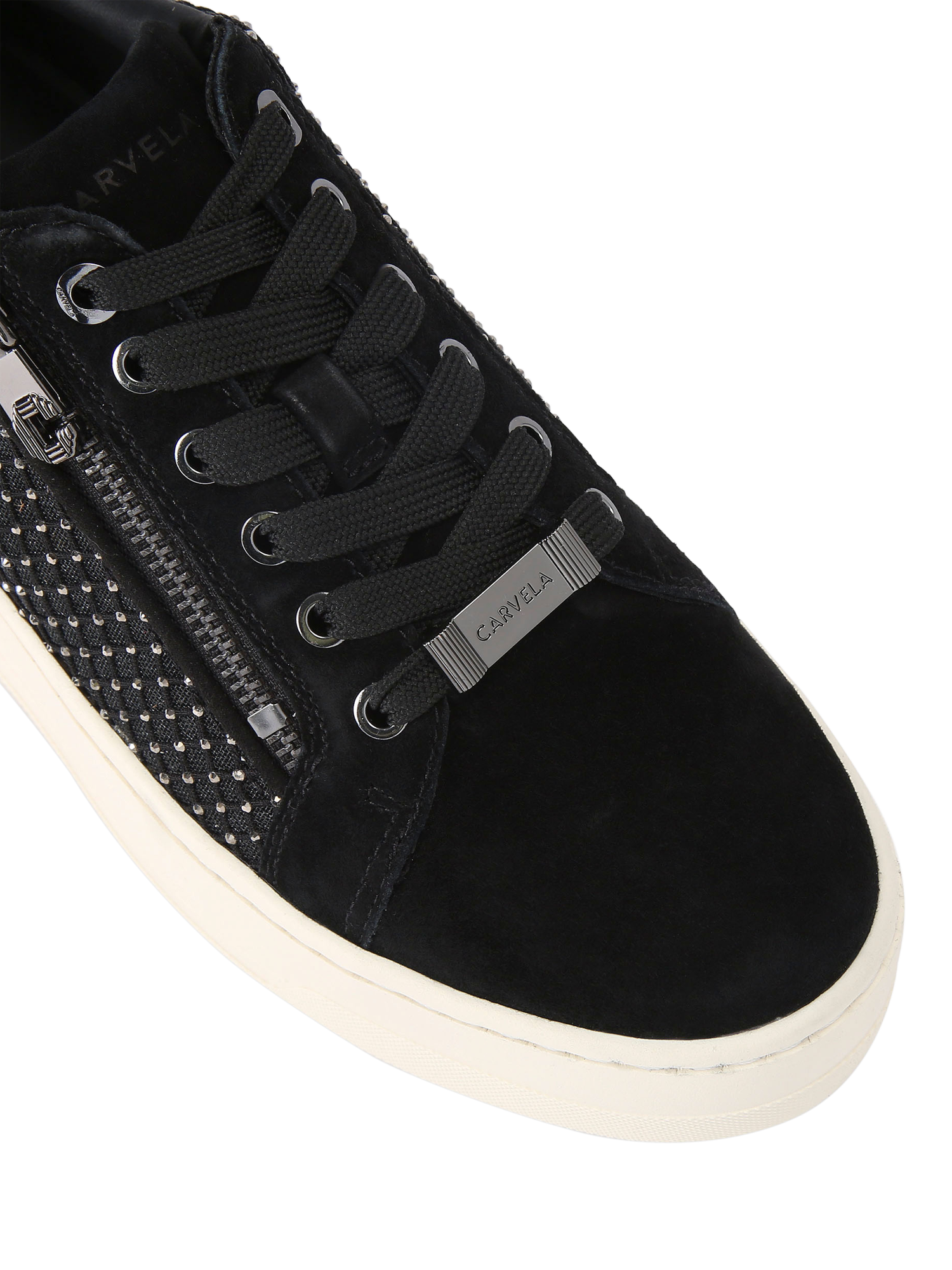 Product image 4 of 4, which shows Carvela Connected Zip Hotsox Suede Trainers, Black Black, 3
