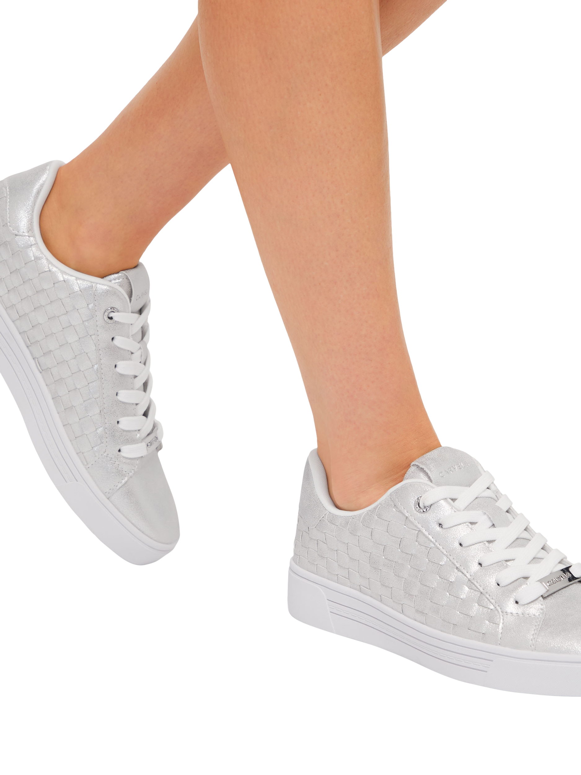 Product image 2 of 4, which shows Carvela Daze Weave Metallic Trainers, Silver, 3