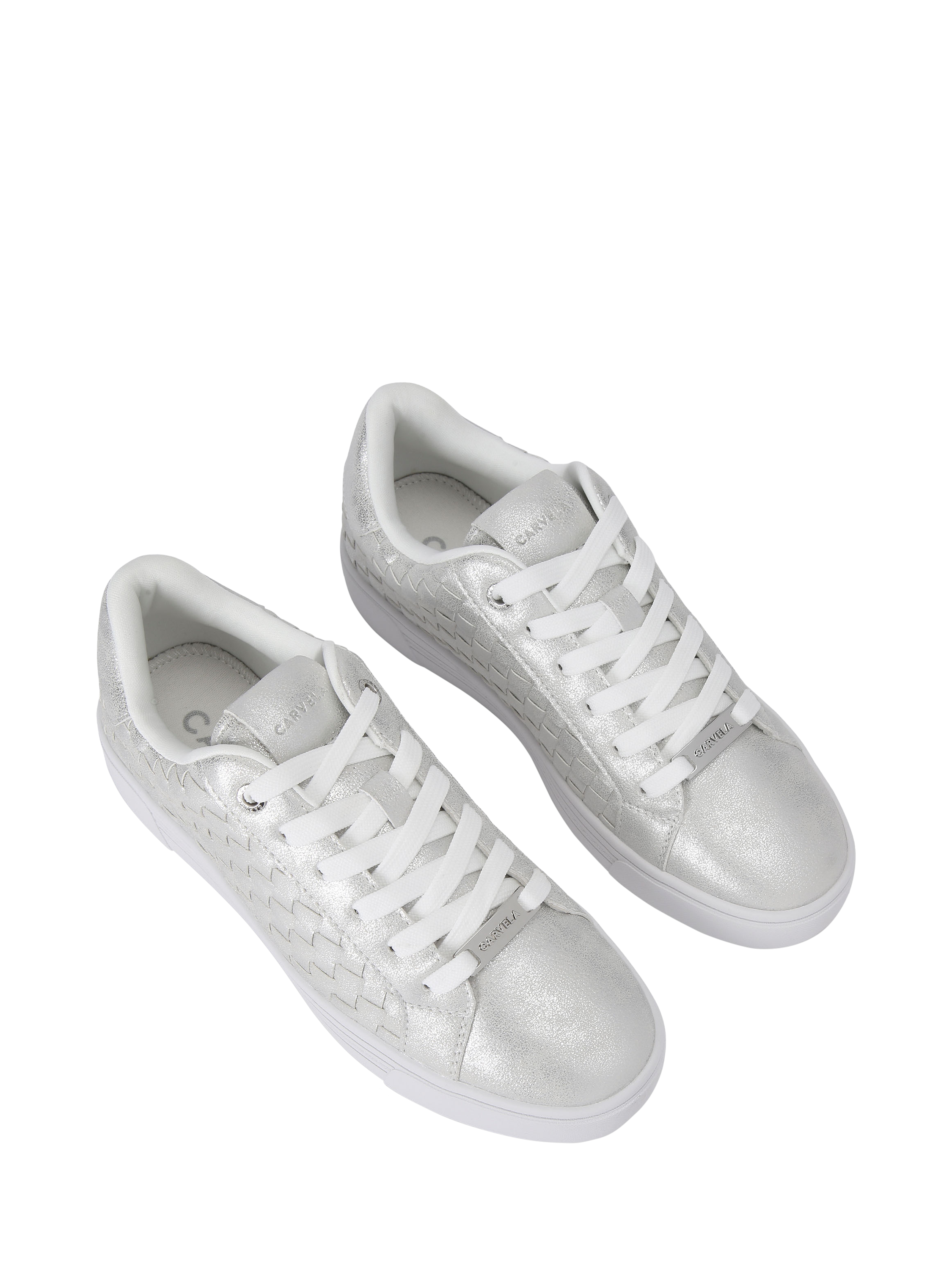 Product image 3 of 4, which shows Carvela Daze Weave Metallic Trainers, Silver, 3