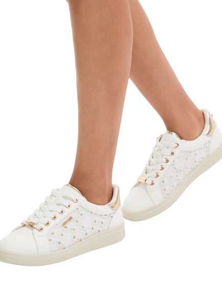 Carvela Fiora Embellished Lace Up Trainers, White/Multi - view 2, White/Multi