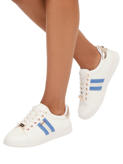 Carvela Palermo Stripe Trainers, White/Blue - view 2, White/Blue