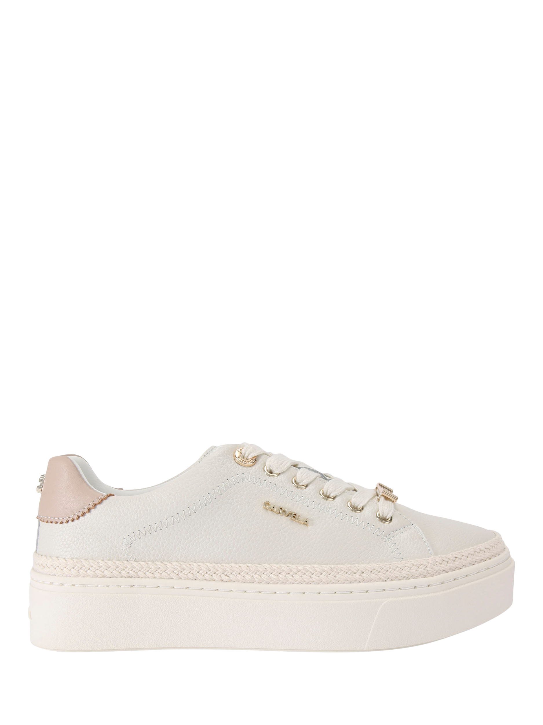 Product image 1 of 4, which shows Carvela Caprese Leather Lace Up Trainers, White, 3
