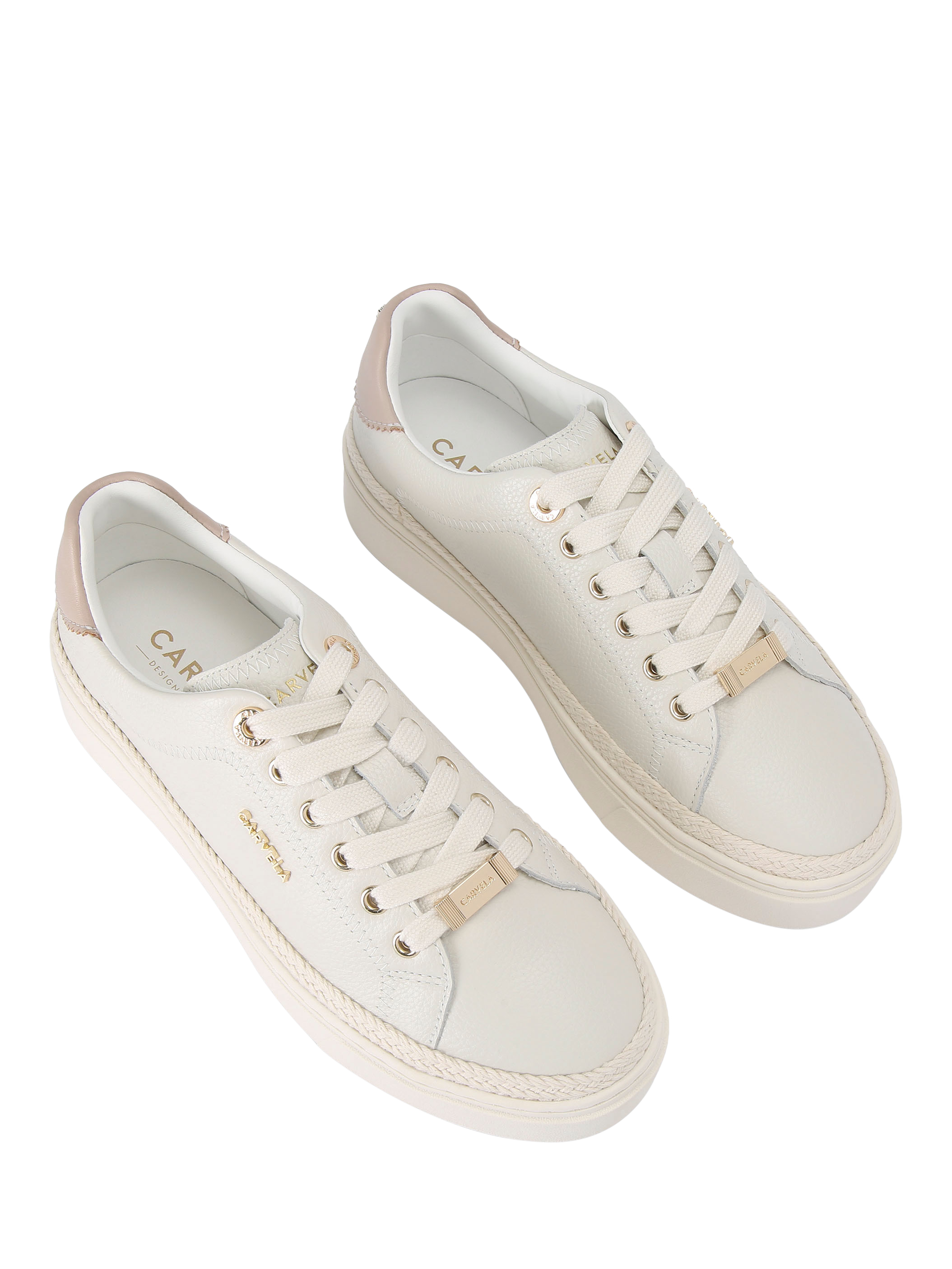 Product image 2 of 4, which shows Carvela Caprese Leather Lace Up Trainers, White, 3