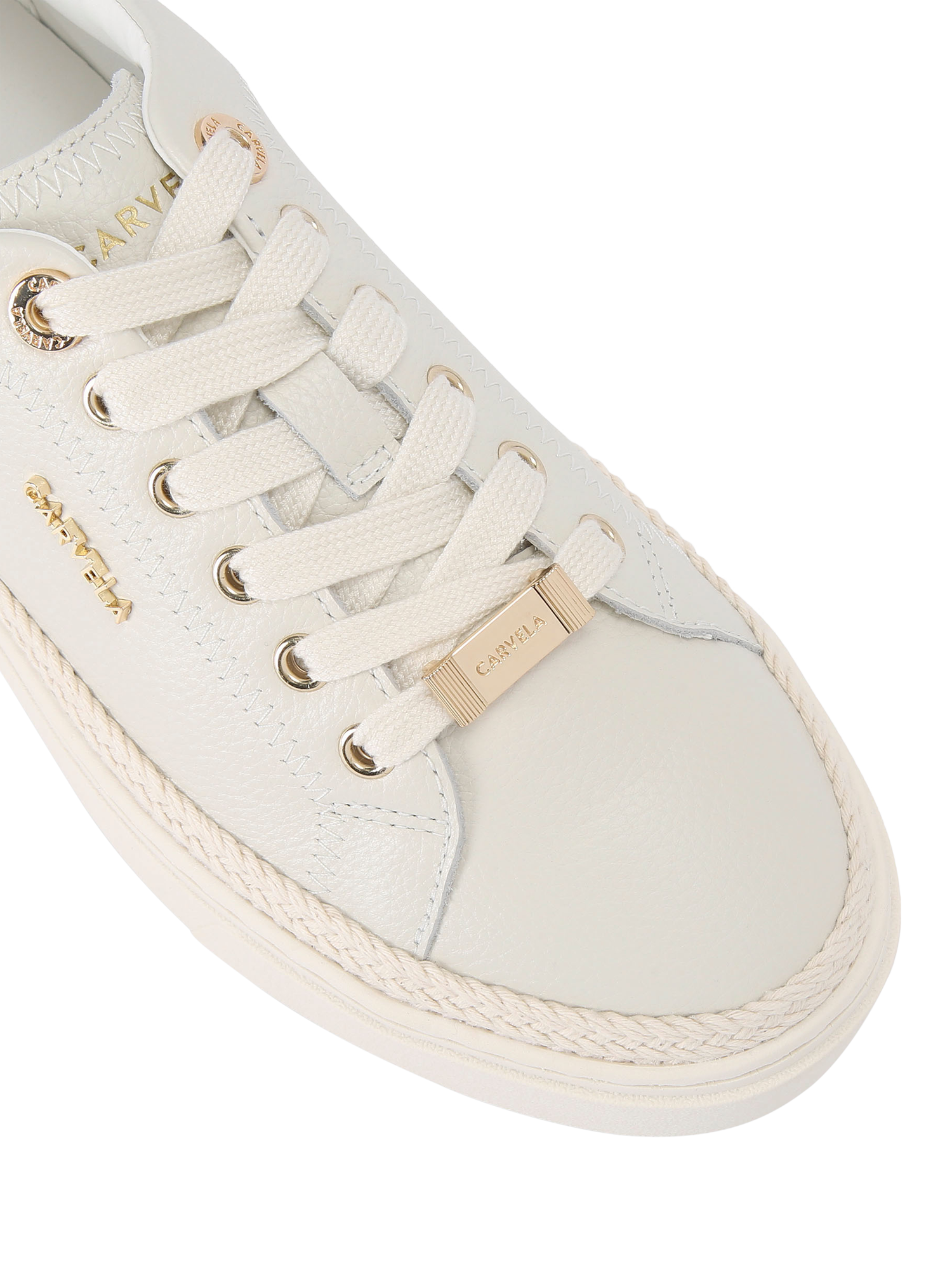 Product image 4 of 4, which shows Carvela Caprese Leather Lace Up Trainers, White, 3