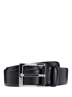 BOSS Made in Italy Leather Belt, Black, Black