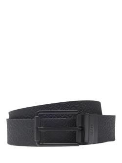 BOSS Embossed Reversible Leather Belt, Black, Black