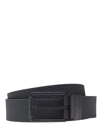 BOSS Embossed Reversible Leather Belt, Black, Black