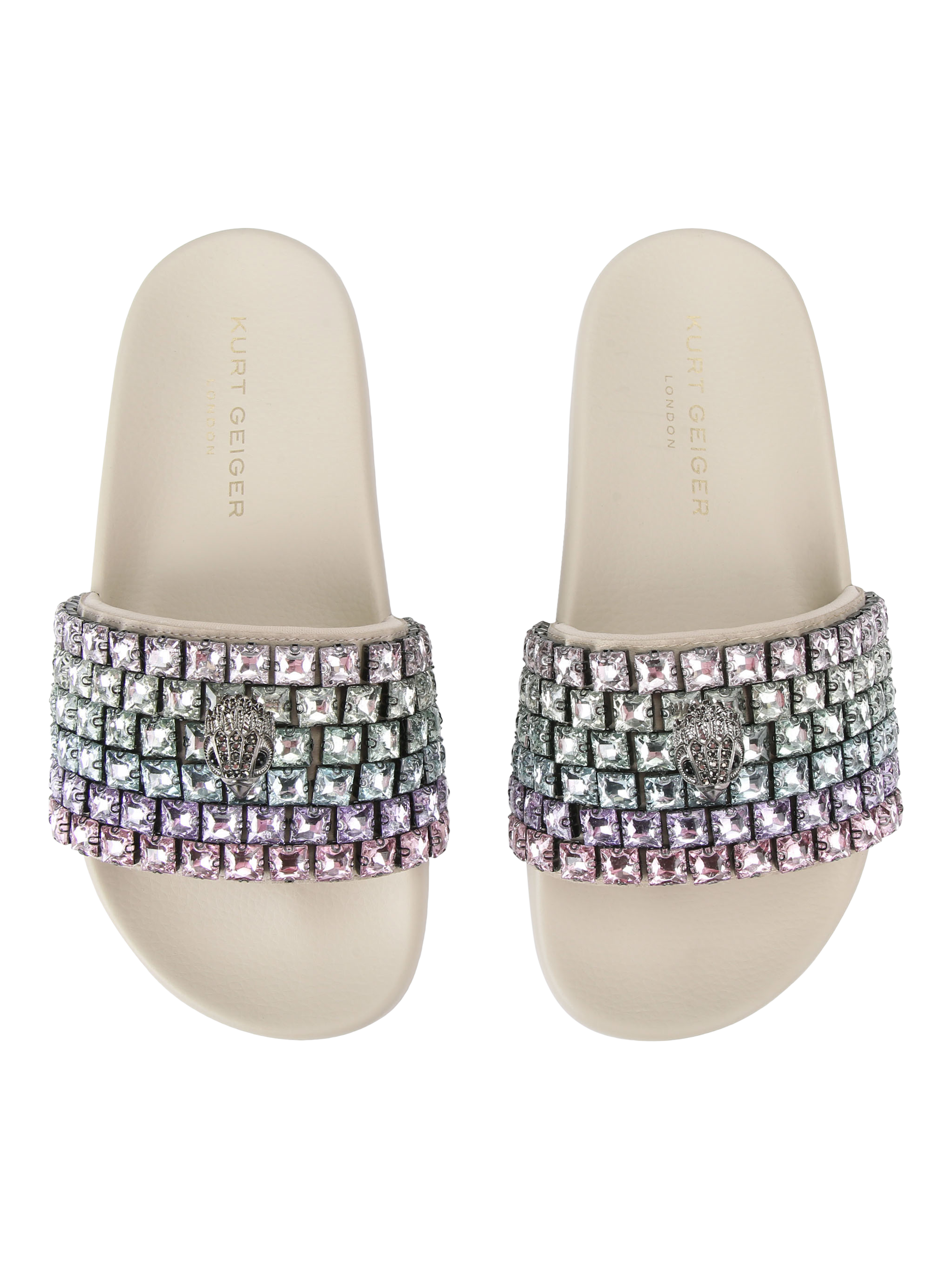 Product image 3 of 6, which shows Kurt Geiger London Meena Eagle Embellished Slider Sandals, Natural/Multi, 3