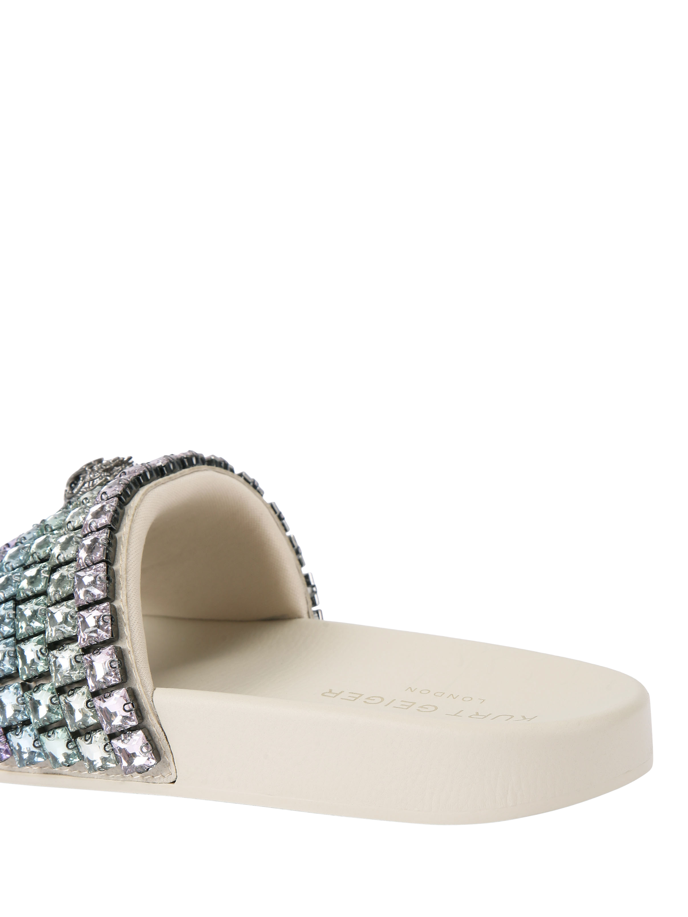 Product image 4 of 6, which shows Kurt Geiger London Meena Eagle Embellished Slider Sandals, Natural/Multi, 3