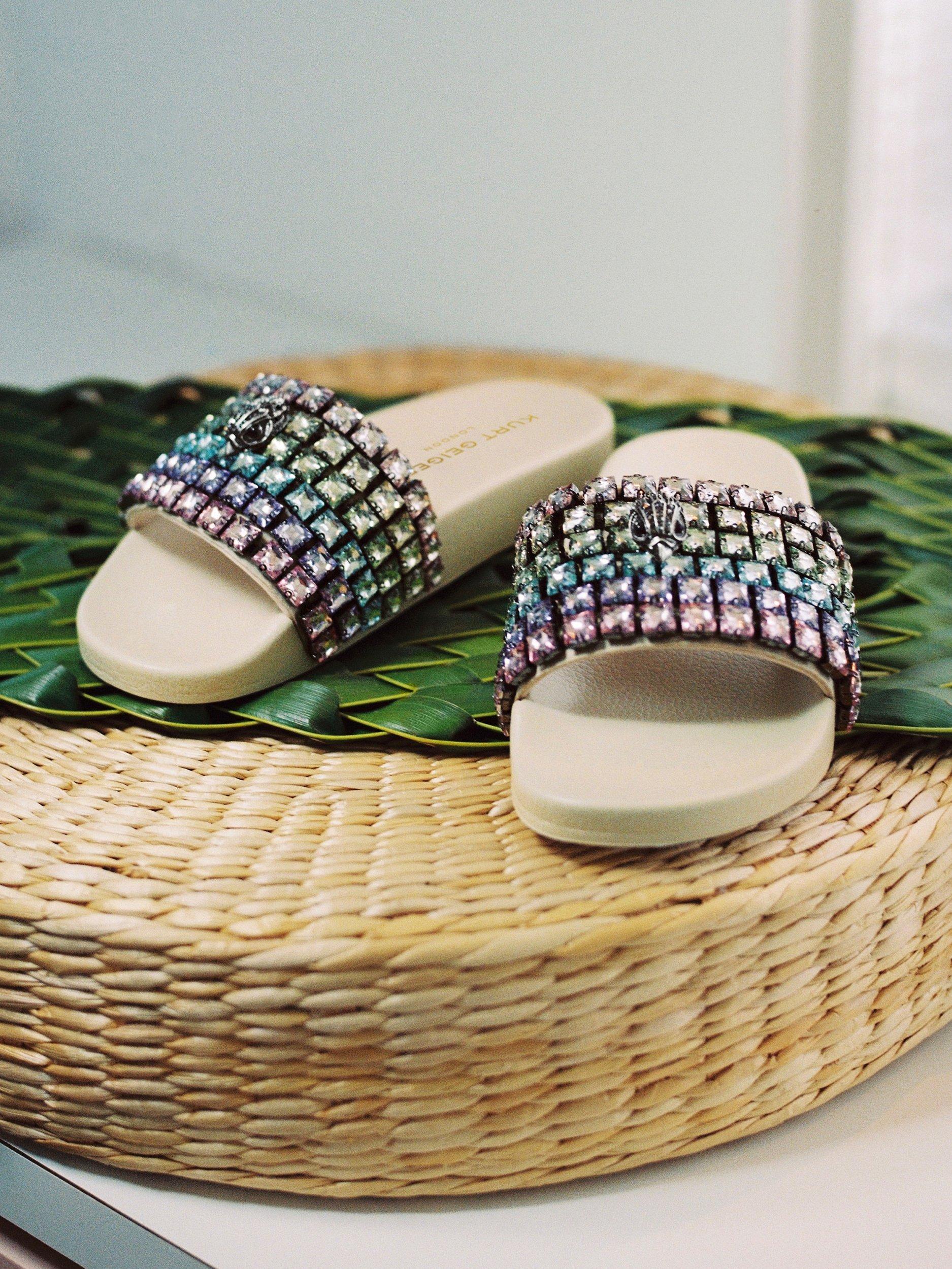 Product image 6 of 6, which shows Kurt Geiger London Meena Eagle Embellished Slider Sandals, Natural/Multi, 3