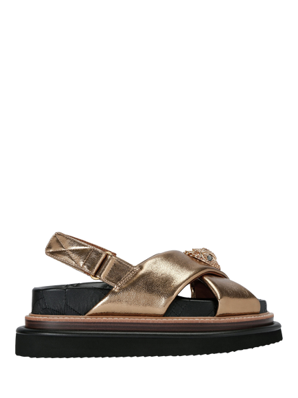 Kurt Geiger London Orson Leather Cross Strap Flatform Sandals, Metallic Bronze
