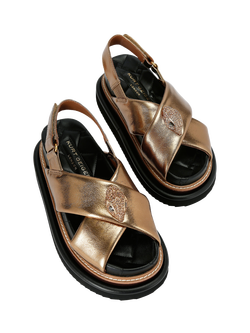 Kurt Geiger London Orson Leather Cross Strap Flatform Sandals - view 2, Metallic Bronze