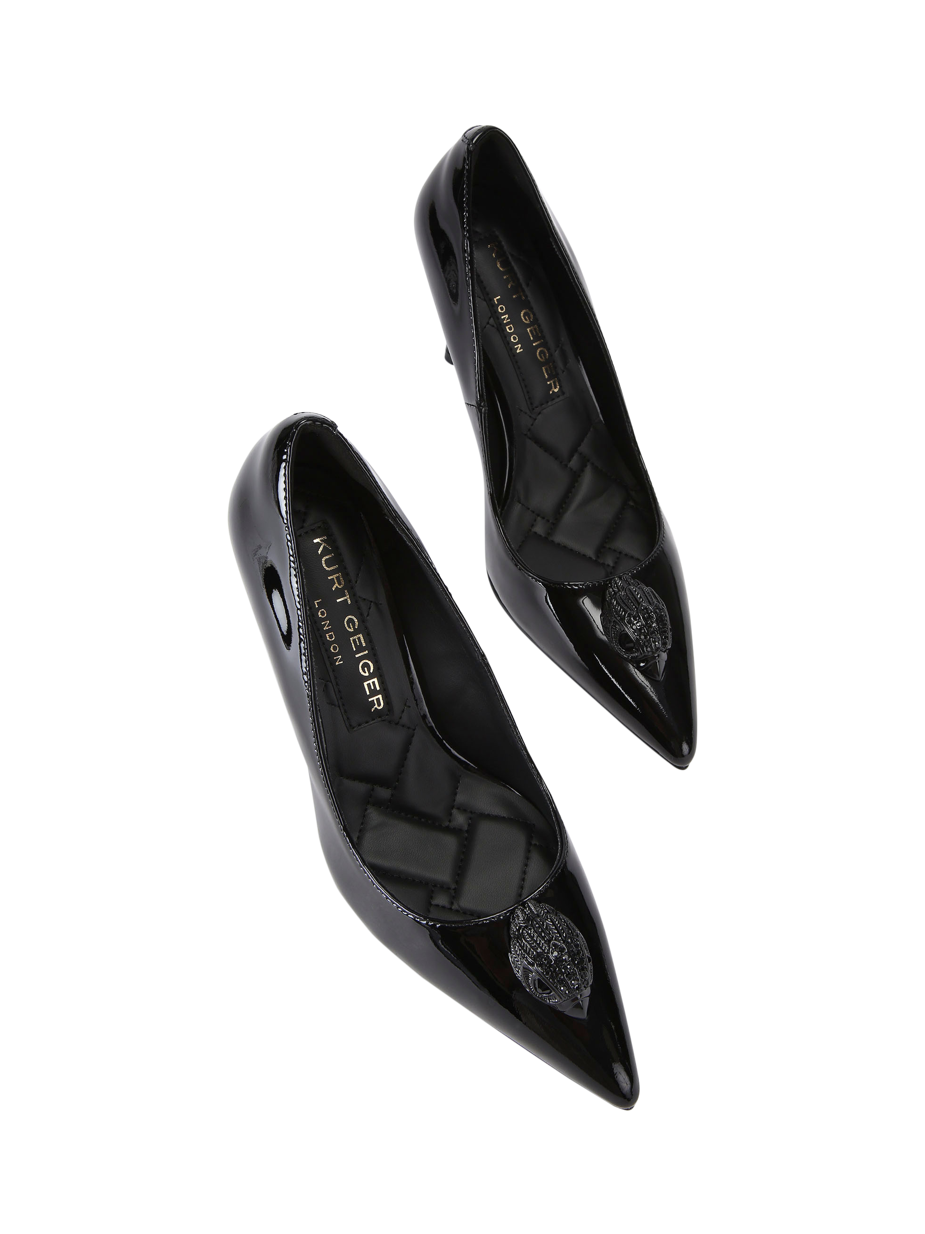 Product image 3 of 6, which shows Kurt Geiger London Belgravia Patent Leather Stiletto Heel Court Shoes, Black, 3
