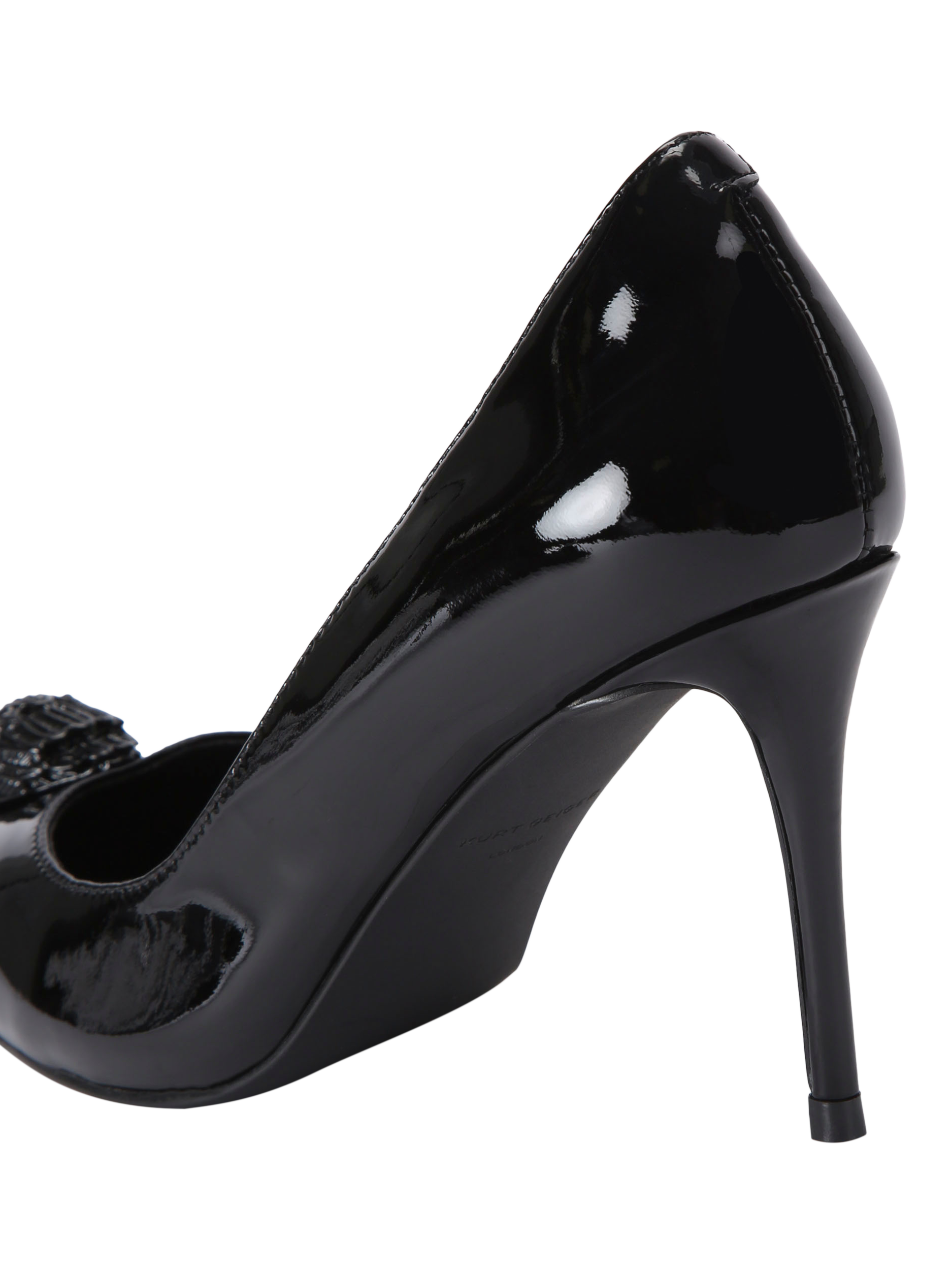 Product image 4 of 6, which shows Kurt Geiger London Belgravia Patent Leather Stiletto Heel Court Shoes, Black, 3