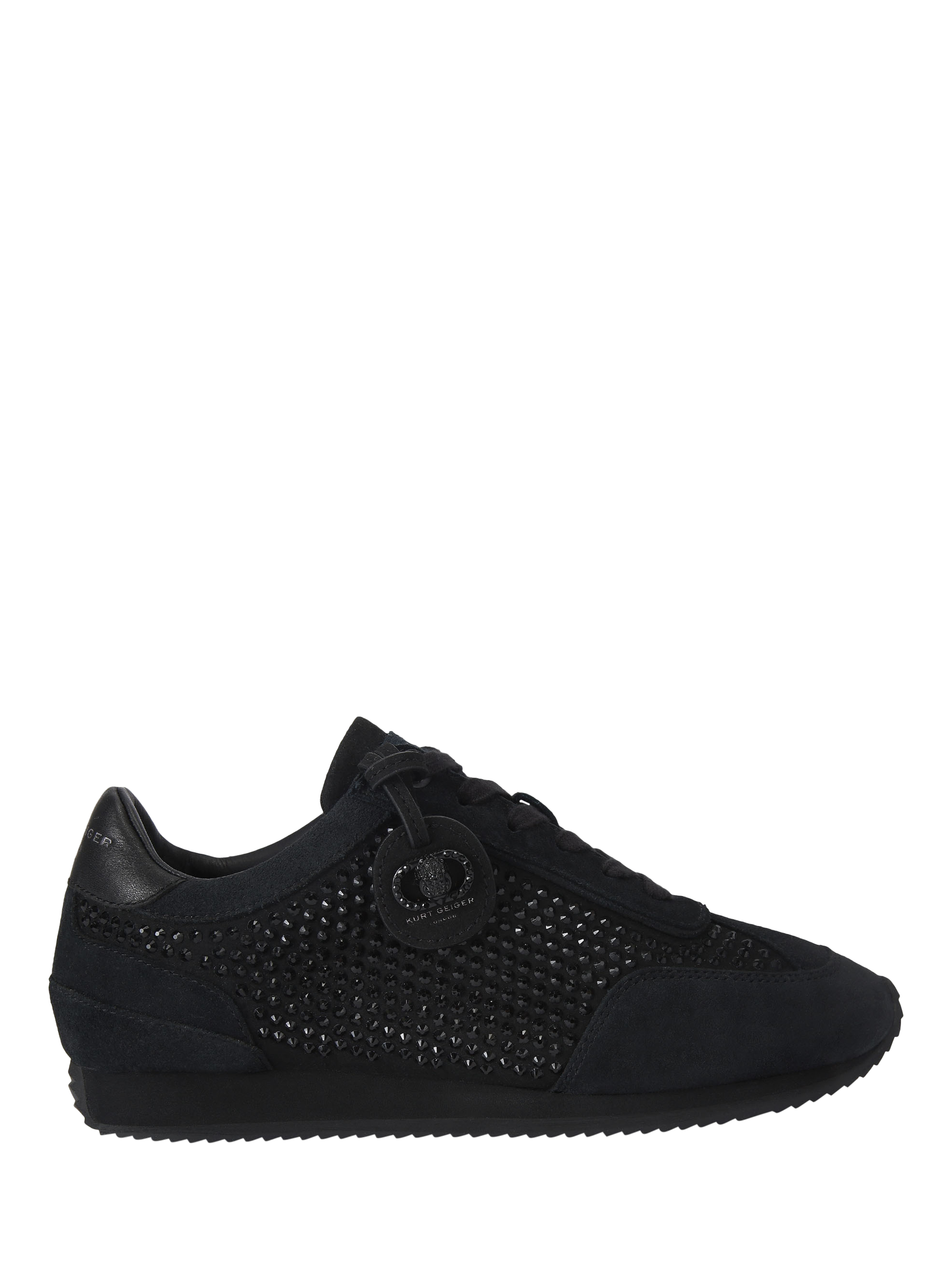 Product image 1 of 4, which shows Kurt Geiger London Chelsea Drench Crystal Tag Trainers, Black, 3
