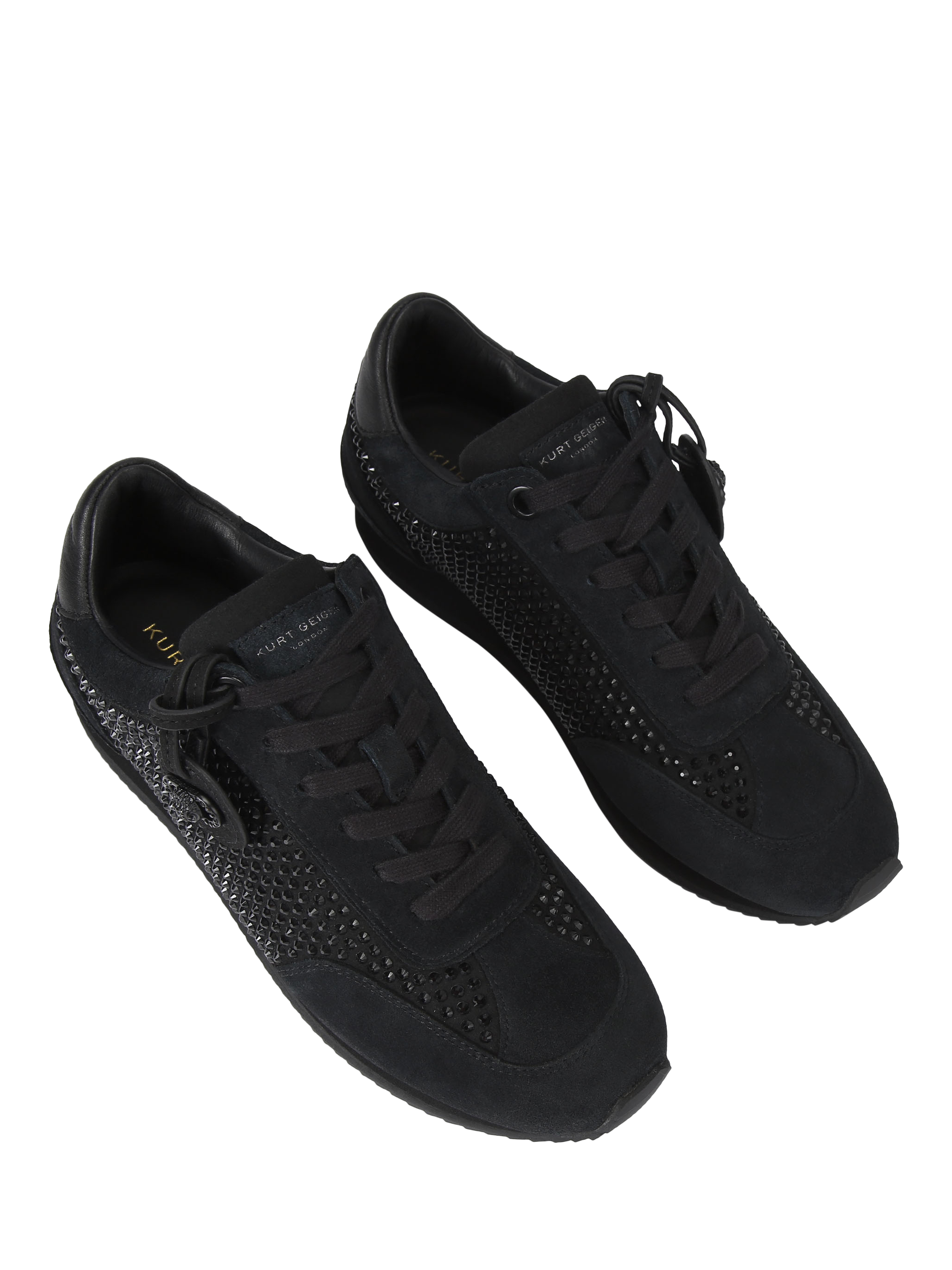 Product image 2 of 4, which shows Kurt Geiger London Chelsea Drench Crystal Tag Trainers, Black, 3