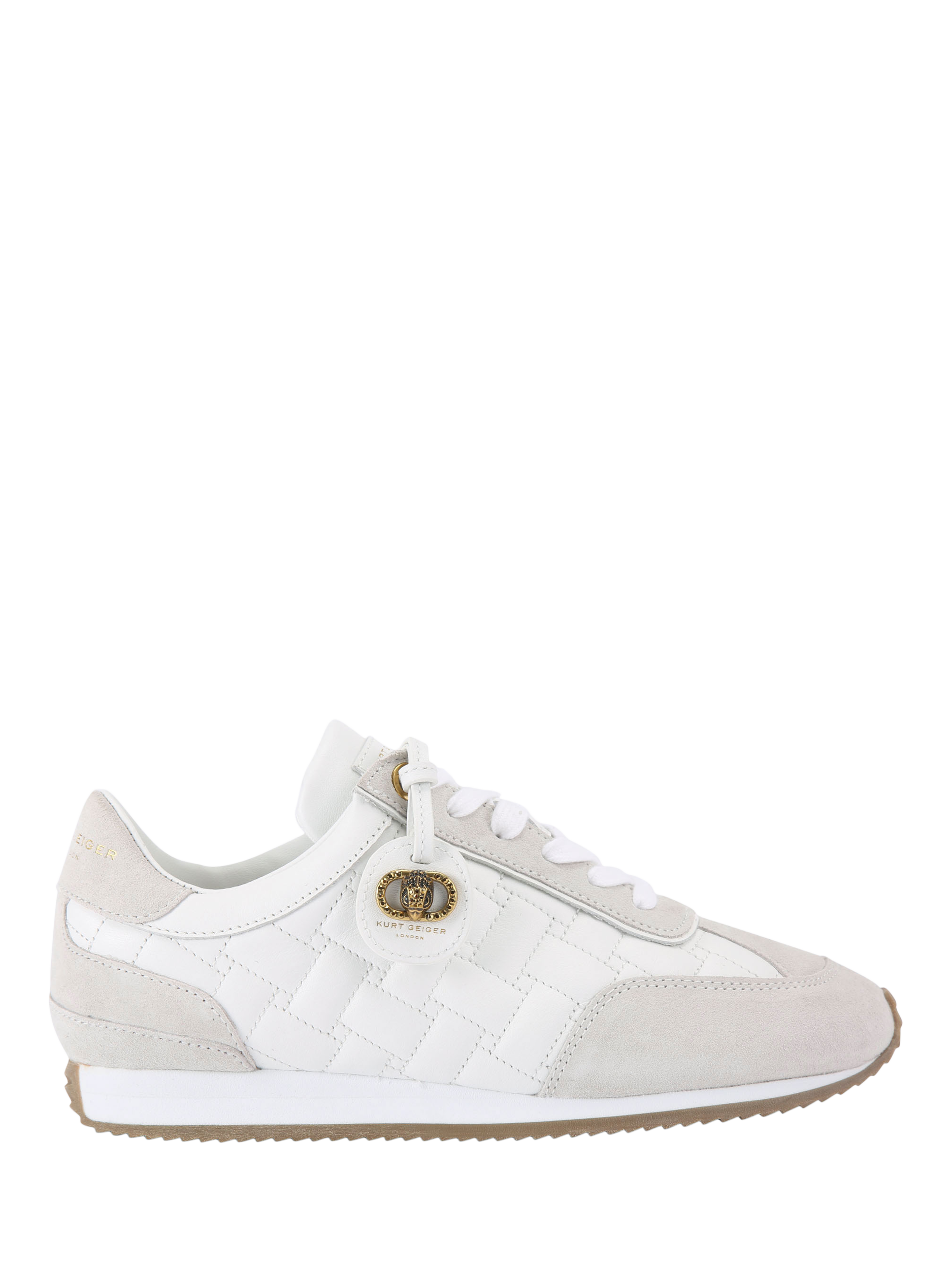 Product image 1 of 5, which shows Kurt Geiger London Chelsea Drench Tag Leather Lace Up Trainers, White, 3