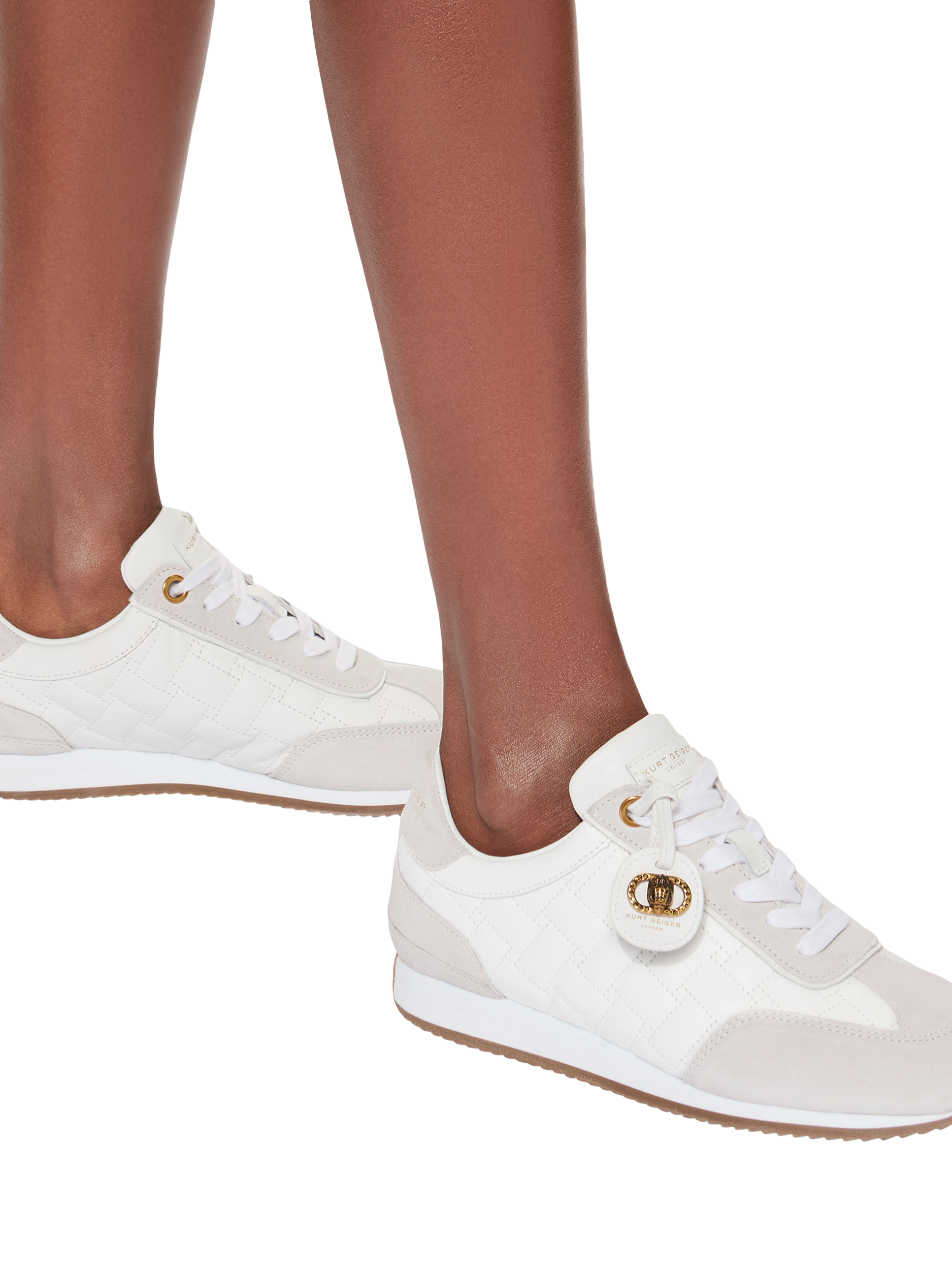 Product image 2 of 5, which shows Kurt Geiger London Chelsea Drench Tag Leather Lace Up Trainers, White, 3