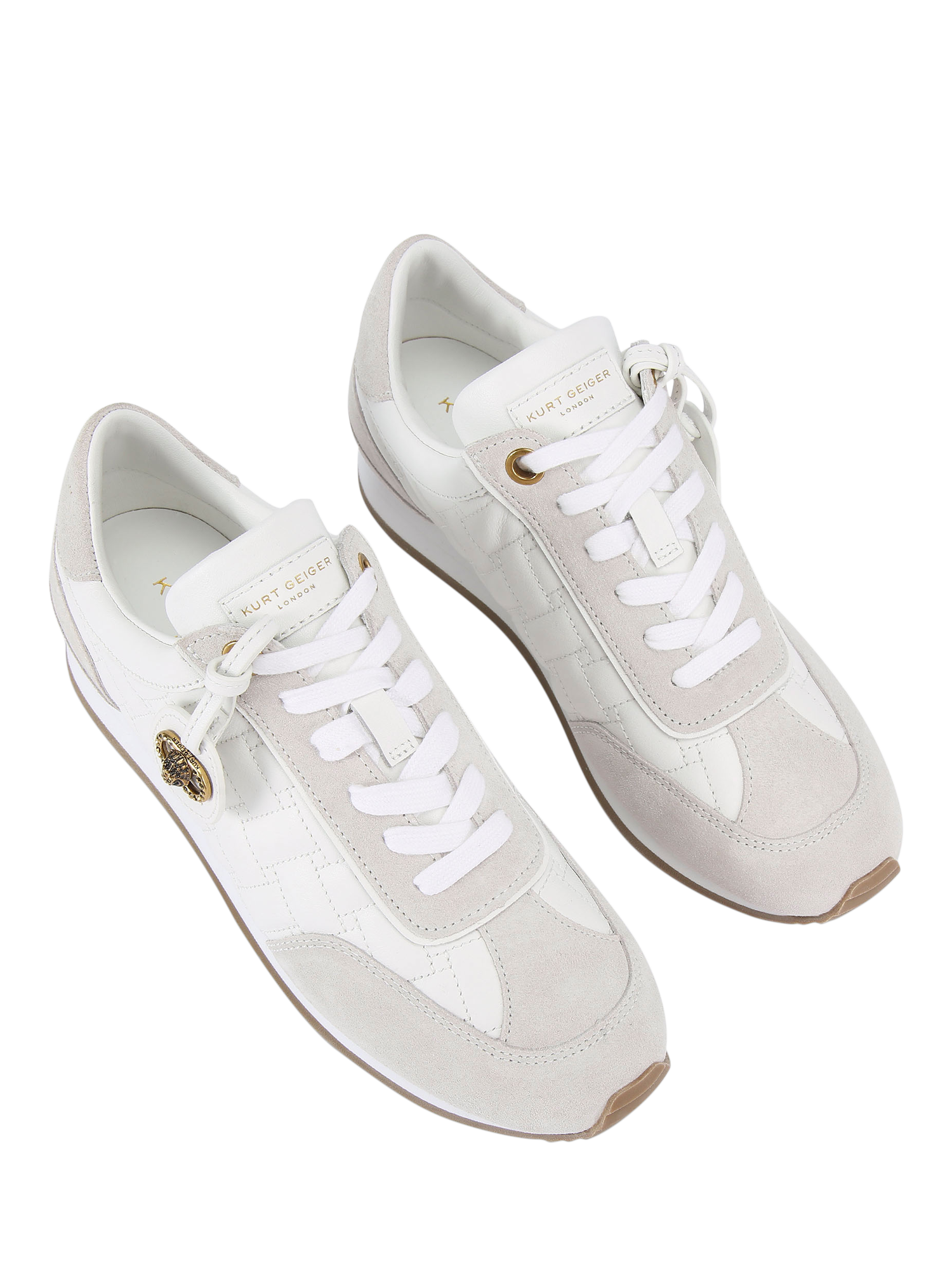 Product image 3 of 5, which shows Kurt Geiger London Chelsea Drench Tag Leather Lace Up Trainers, White, 3
