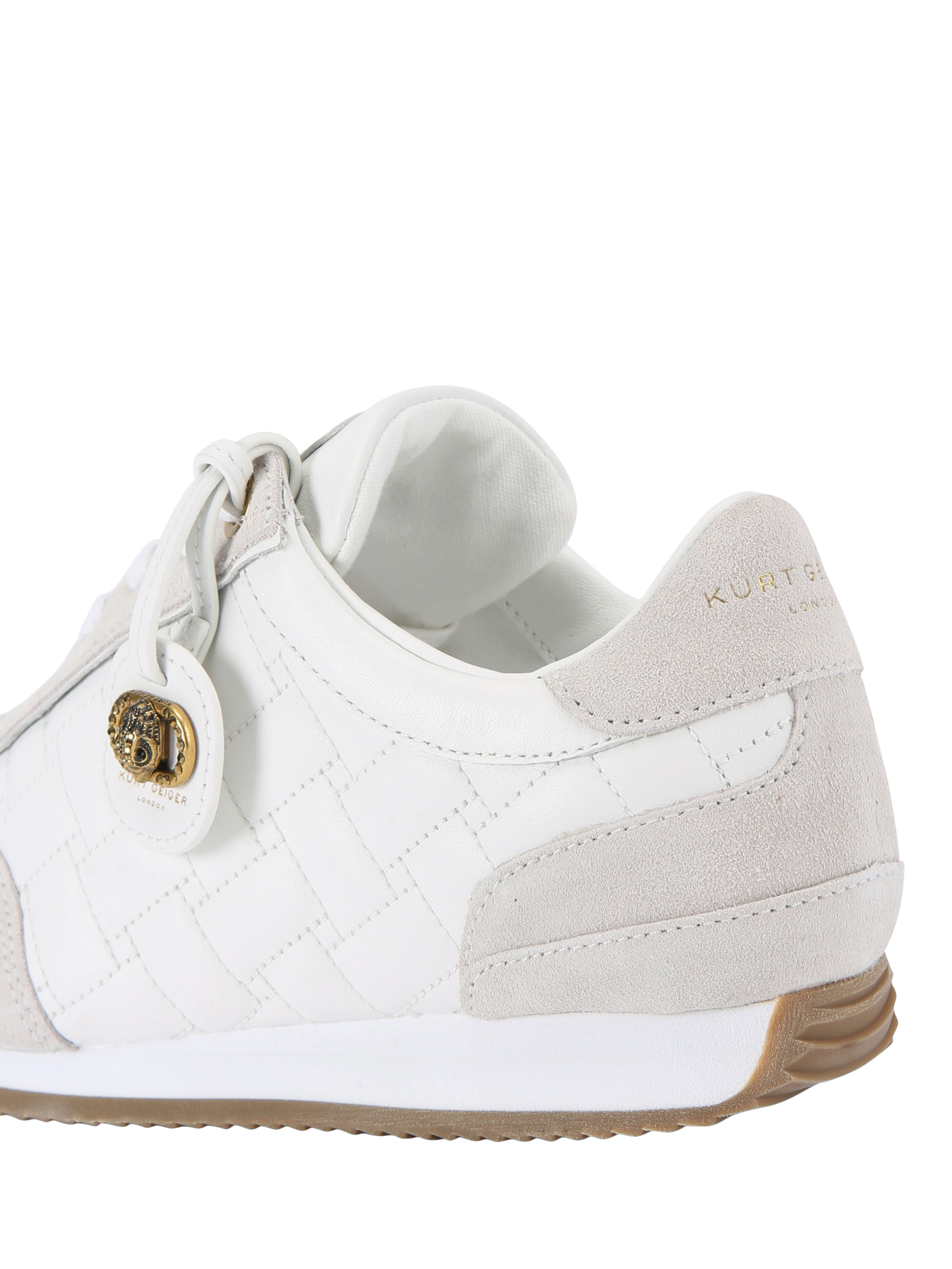 Product image 4 of 5, which shows Kurt Geiger London Chelsea Drench Tag Leather Lace Up Trainers, White, 3