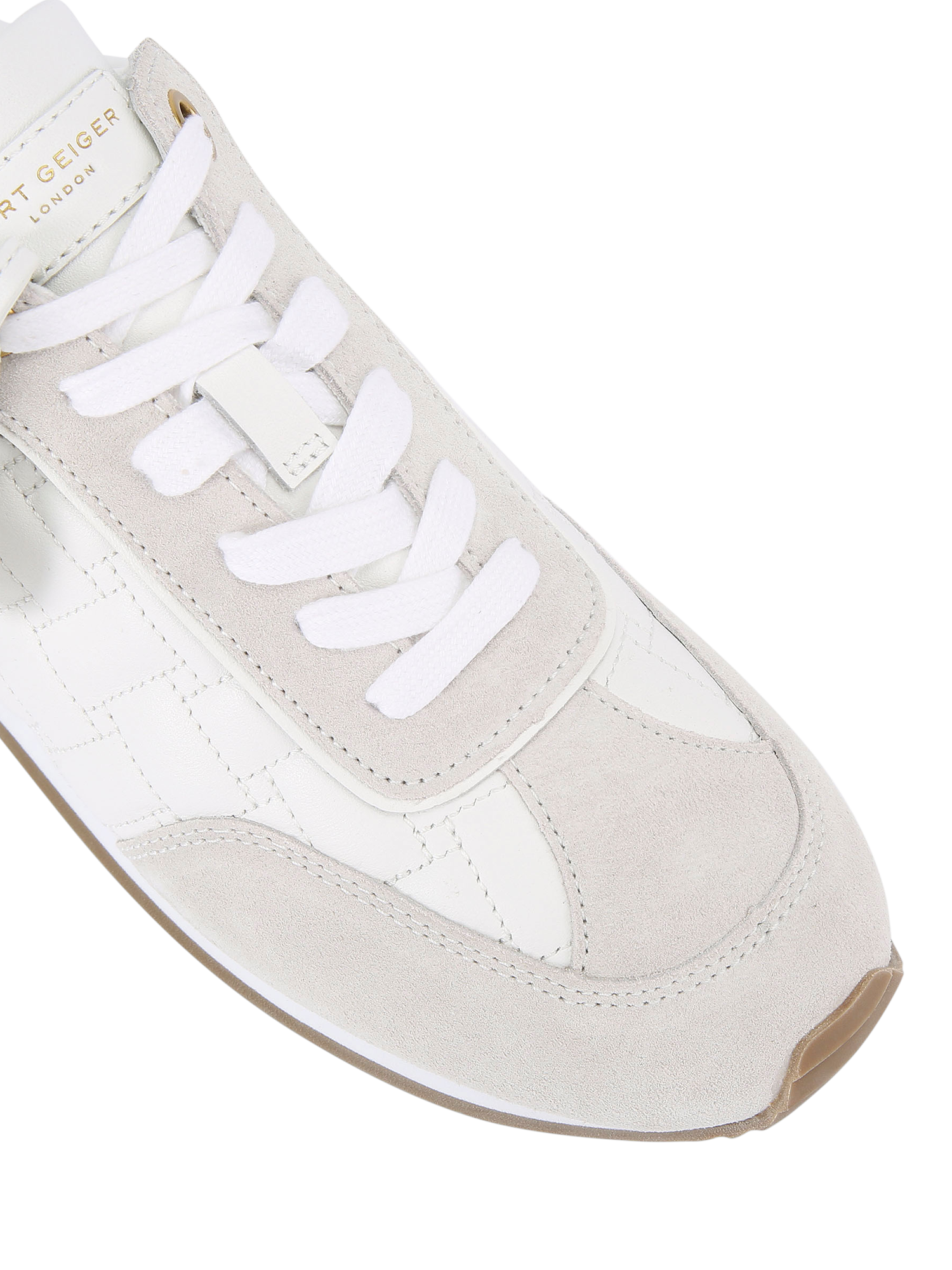 Product image 5 of 5, which shows Kurt Geiger London Chelsea Drench Tag Leather Lace Up Trainers, White, 3