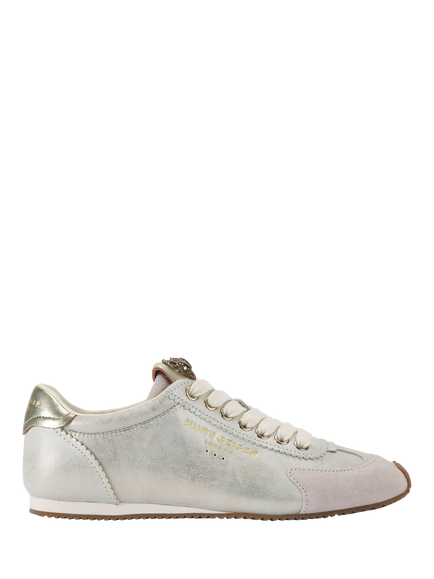 Kurt Geiger London Islington Metallic Suede Trainers, White, White