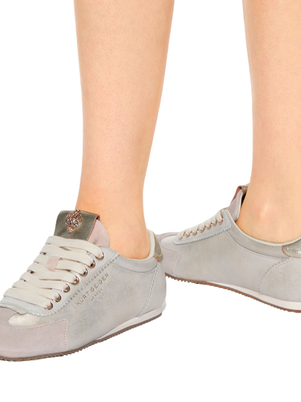 Kurt Geiger London Islington Metallic Suede Trainers, White - view 2, White