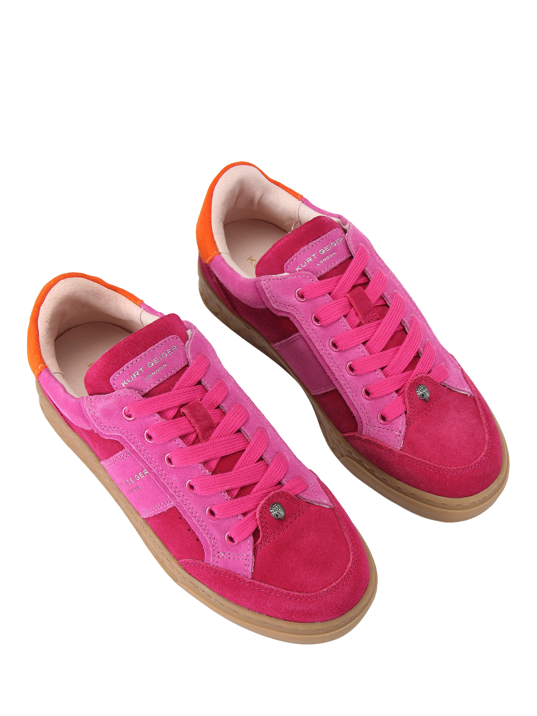 Product image 2 of 4, which shows Kurt Geiger London Kensington Suede Slim Trainers, Pink Fuchsia, 3